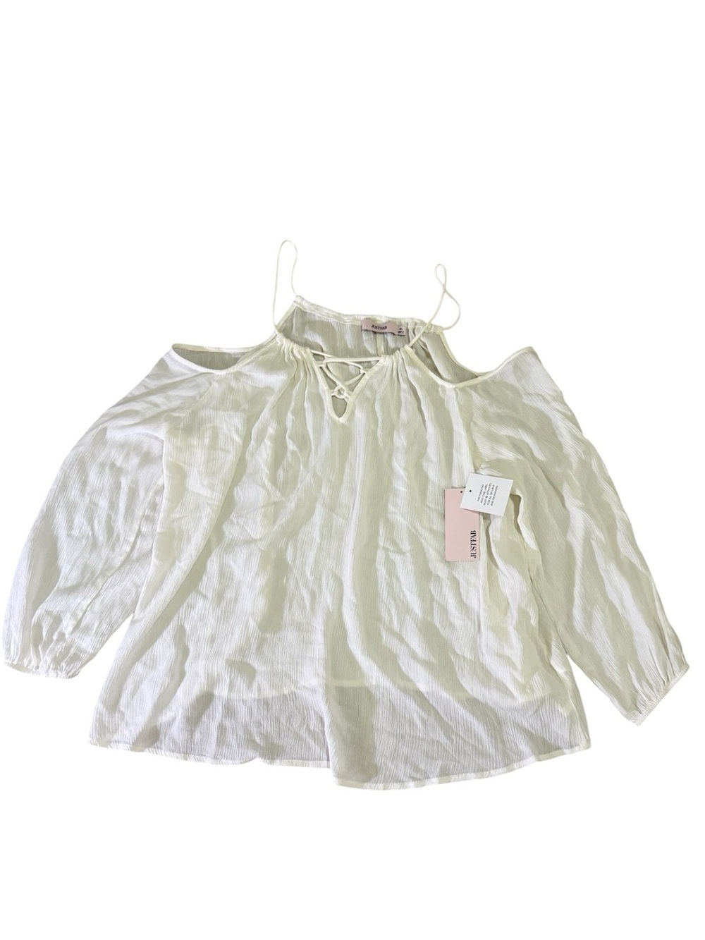 JustFab Cream Cold-Shoulder Peasant Tunic